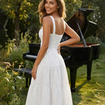 Romantic White Lace Up Corset Tiered Midi Dress