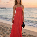 Red Summer Beach Striped Jersey Slim Fit Casual Maxi Dress