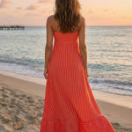 Red Summer Beach Striped Jersey Slim Fit Casual Maxi Dress