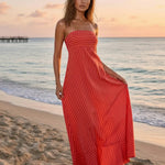 Red Summer Beach Striped Jersey Slim Fit Casual Maxi Dress
