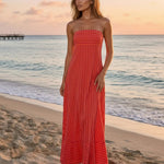 Red Summer Beach Striped Jersey Slim Fit Casual Maxi Dress