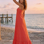 Red Summer Beach Striped Jersey Slim Fit Casual Maxi Dress