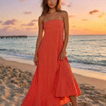 Red Summer Beach Striped Jersey Slim Fit Casual Maxi Dress