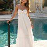 Strapless Twist Front Cutout Tiered Maxi Dress