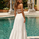 Strapless Twist Front Cutout Tiered Maxi Dress
