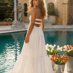 Strapless Twist Front Cutout Tiered Maxi Dress