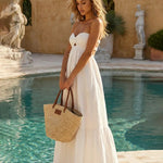 Strapless Twist Front Cutout Tiered Maxi Dress