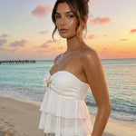 White Strapless Starfish Embellished Layered Ruffle Crop Top