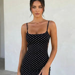 Sexy Black Polka Dot Lace Up Backless Mini Dress