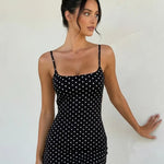 Sexy Black Polka Dot Lace Up Backless Mini Dress