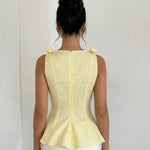 Yellow Corset Textured Embroidery Peplum Top