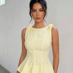 Yellow Corset Textured Embroidery Peplum Top