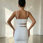 Sexy White Cut Out Design Ruched Bodycon Mini Dress