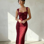 Burgundy Elegant Floral Lace Tie Front Slim Fit Midi Dress