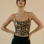 Leopard Print Sequin Spaghetti Strap Crop Cami Top