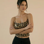 Leopard Print Sequin Spaghetti Strap Crop Cami Top