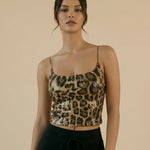 Leopard Print Sequin Spaghetti Strap Crop Cami Top