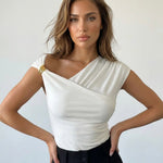 White One Shoulder with Gold Hardware Ruched Top Daily Wear Top