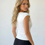 White One Shoulder with Gold Hardware Ruched Top Daily Wear Top