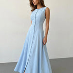 Light Blue Button Front Sleeveless A Line Maxi Dress