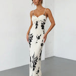 White Black Floral Print Twist Bust Pleated Maxi Dress