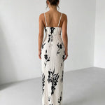 White Black Floral Print Twist Bust Pleated Maxi Dress