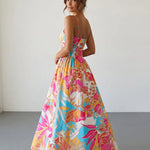 Multicolor Tropical Floral Print Sweetheart Neck Midi Dress