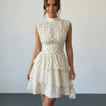 White Black Polka Dots Tiered Floral Print Slim Fit Mini Dress