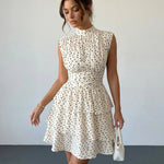 White Black Polka Dots Tiered Floral Print Slim Fit Mini Dress
