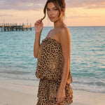 Brown Leopard Print Strapless Relaxed Mini Tube Dress