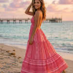 Pink Bohemian Beach Printed Lightweight Flowy Maxi Dress