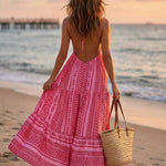 Pink Bohemian Beach Printed Lightweight Flowy Maxi Dress