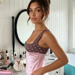 Brown and Pink Satin Slim Fit Regular Tank Top