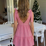 Red Tiered Gingham Knot Strap A-line Mini Dress