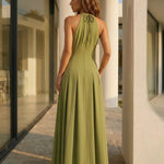 Green Halter Neck Keyhole Cutout Slit Maxi Dress