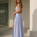 Striped One Shoulder Cutout Lace Up Maxi Dress