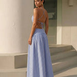 Striped One Shoulder Cutout Lace Up Maxi Dress