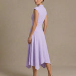 Mock Neck Textured Ruched Asymmetrical Hem Midi Dress