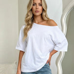 White Asymmetrical One-Shoulder Short Sleeve T-Shirt