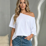 White Asymmetrical One-Shoulder Short Sleeve T-Shirt