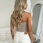 Champagne Shimmer Strapless Ruched Tube Top