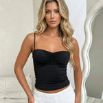 Black Sweetheart Neck Ruched Bust Fabric Crop Top