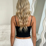 Black Sweetheart Neck Ruched Bust Fabric Crop Top