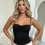 Black Sweetheart Neck Ruched Bust Fabric Crop Top