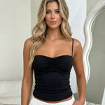Black Sweetheart Neck Ruched Bust Fabric Crop Top