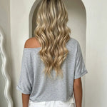 Grey Off-The-Shoulder Short Sleeve Crop T-Shirt