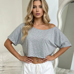 Grey Off-The-Shoulder Short Sleeve Crop T-Shirt