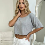 Grey Off-The-Shoulder Short Sleeve Crop T-Shirt