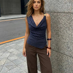 Navy Striped Print Slim Fit Regular Sleeveless Top