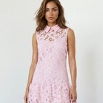 Pink Floral Lace Peter Pan Collar Sleeveless Mini Dress
